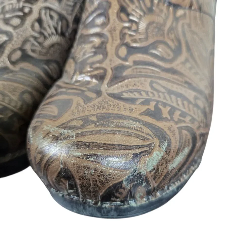 Dansko Floral Tooled Clogs Sz 41 US 10.5 - 11 Brown Leather Comfort